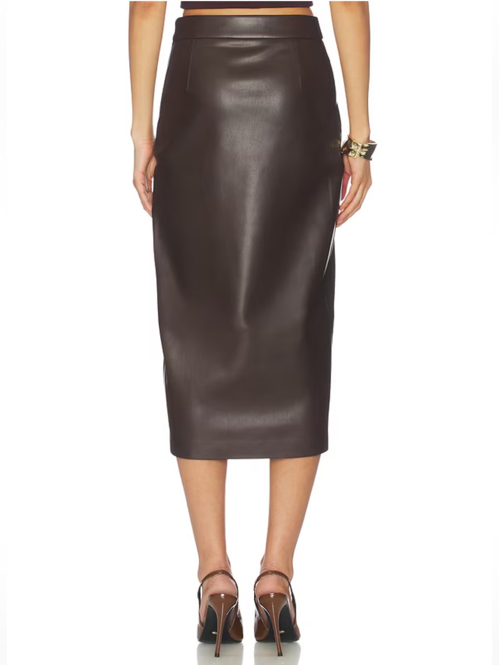 Susana Monaco Faux Leather Slit Skirt in Java View 5
